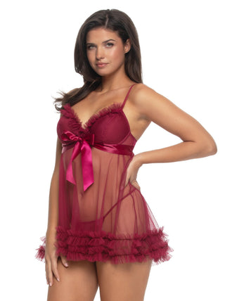 Jezebel by Felina Veil Tulle Ruffle Babydoll & Mesh G-String Set