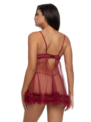 Jezebel by Felina Veil Tulle Ruffle Babydoll & Mesh G-String Set